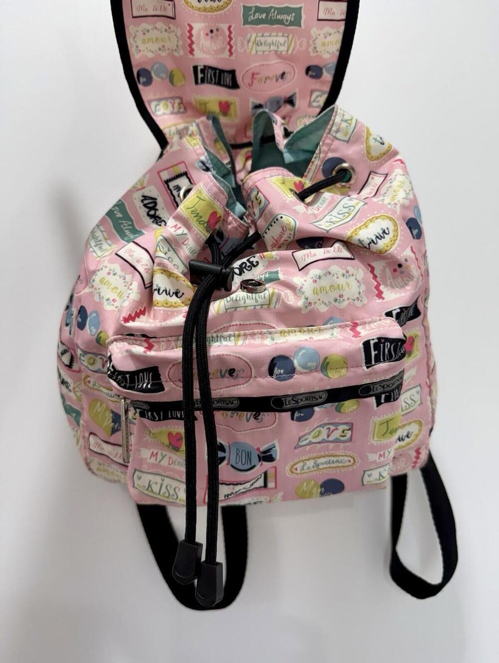 LeSportsac Mini Backpack Pink Love Print Drawstring Multicolor Bag Sweet Talk - Picture 2 of 13